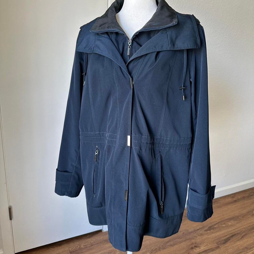 Gallery Navy Blue Raincoat/Jacket W/ Removable Hood Woman’s Size L